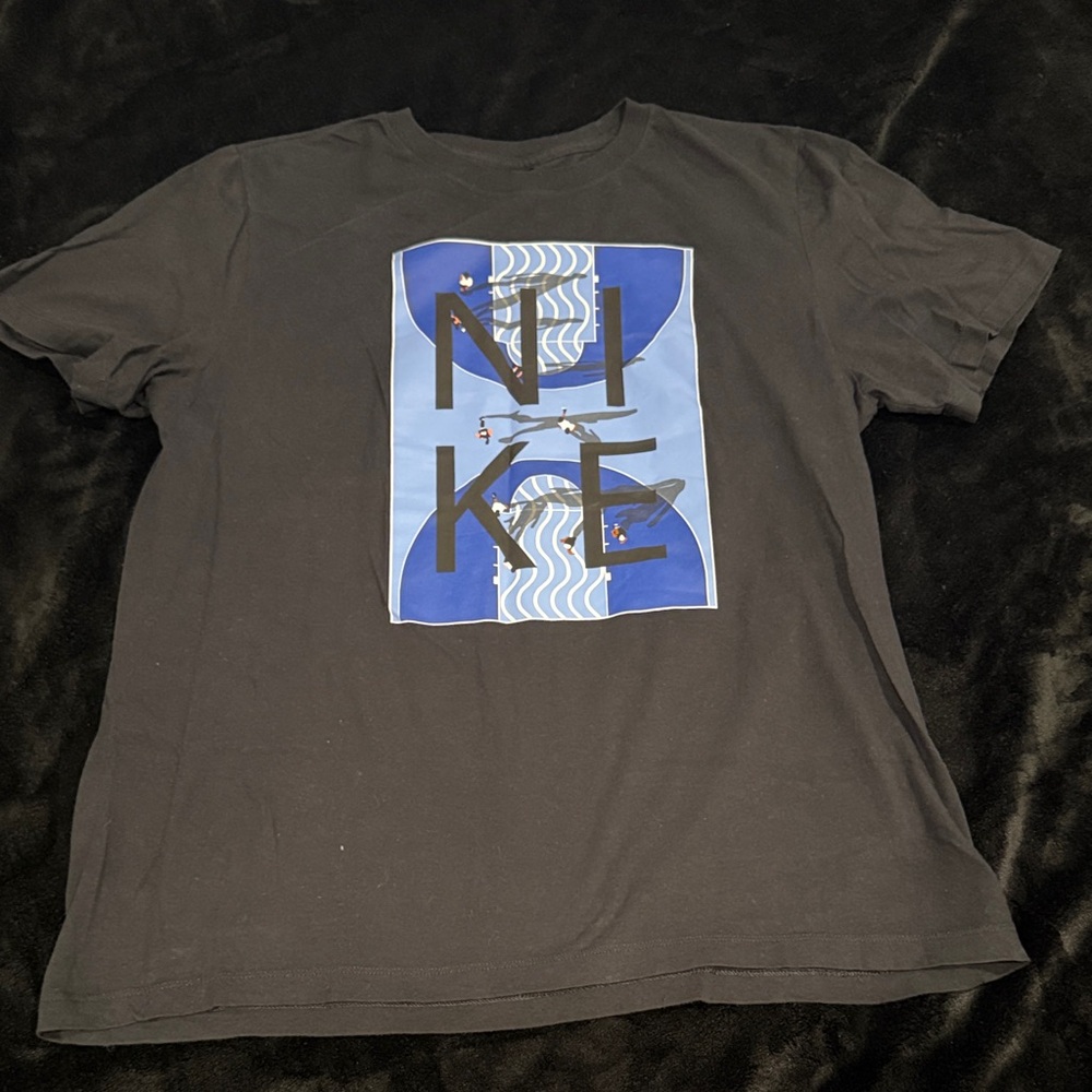 Nike Men's Black Tee with Blue Graphic